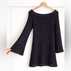 Black Crochet Shift Dress with Long Sleeves